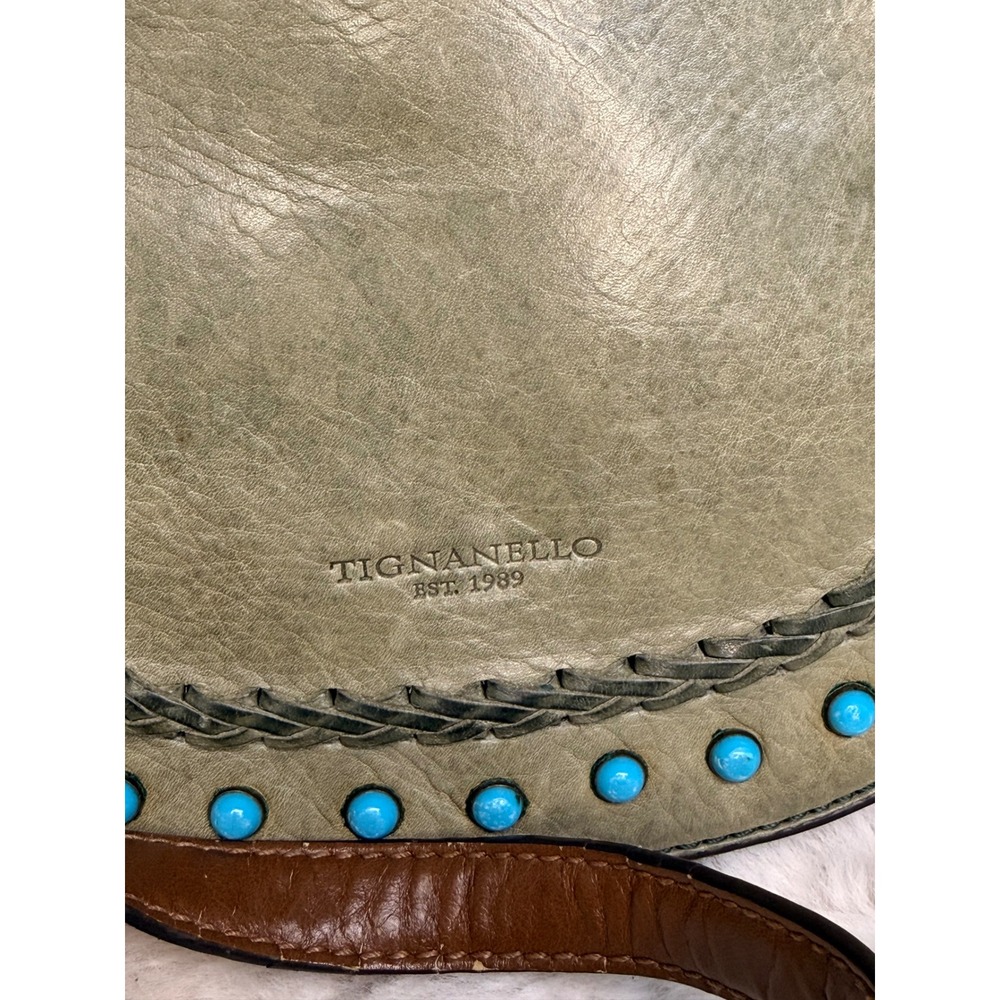 Tignanello Leather Crossbody Bag Sage Green Brown Turquoise Studded Boho A292859 - Picture 3 of 11